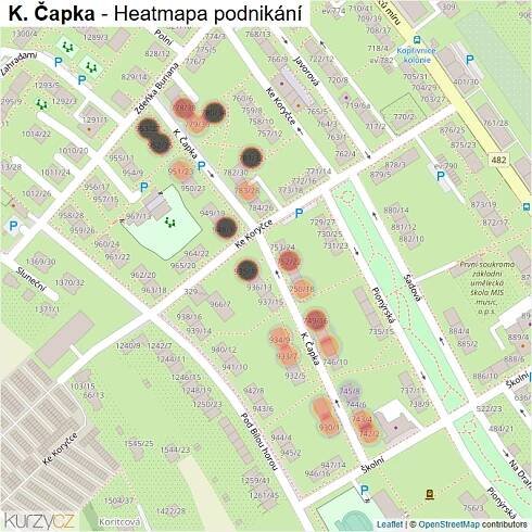 Mapa K. Čapka - Firmy v ulici.