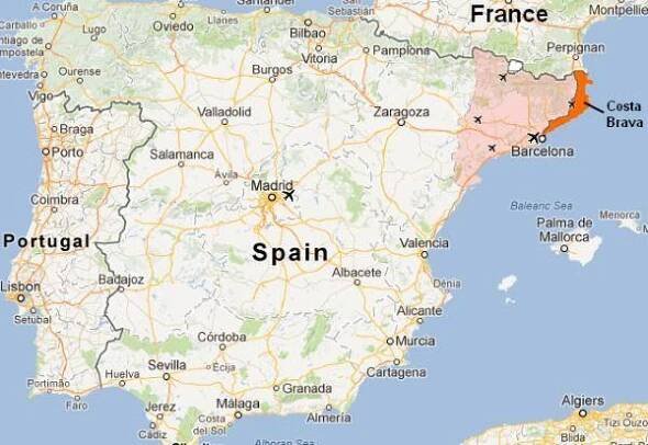 Kde leží Costa Brava ve Španělsku na mapě