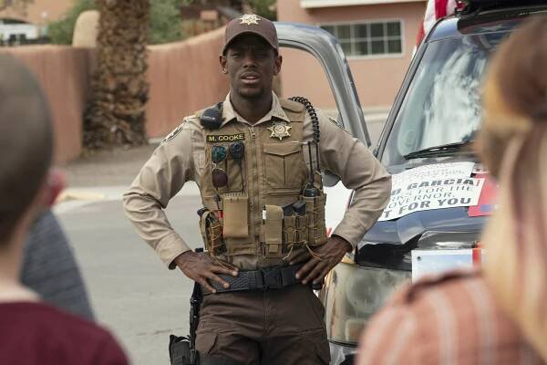 This image released by A24 shows Micheal Ward in a scene from "Eddington." (A24 via AP)