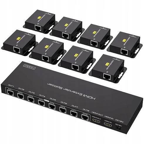 VEDINDUST HDMI rozbočovač pro 8 přijímačů Ethernet 1080P 60Hz Cat6/Cat7