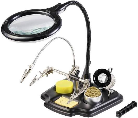 TOOLCRAFT TO-7580322 Lupa TOOLCRAFT s LED osvětlením a se třetí rukou. Ručka zvětšení=1.75 x, 4 x 100 mm Třída energetické účinnosti 2021 G (A - G)
