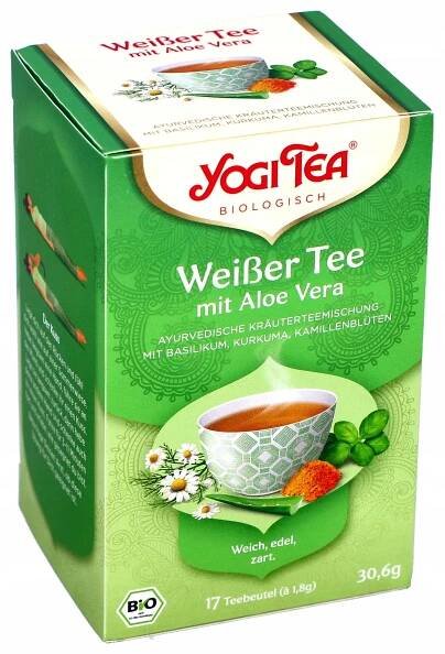 Čaj Yogi Tea Biely Zelený MIX s Aloe vera a aloe vera BIO Aloe Vera Verbena Kurkuma Krajina pôvodu Srí Lanka