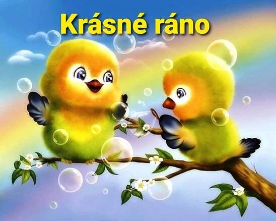 two yellow birds sitting on top of a tree branch with bubbles in the sky behind them