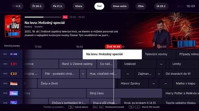 Oneplay: Ukázka EPG