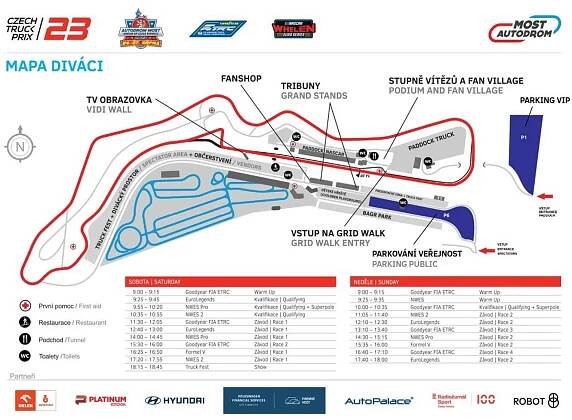 Mapka autodromu pro srpnové závody trucků. Zdroj: Autodrom Most