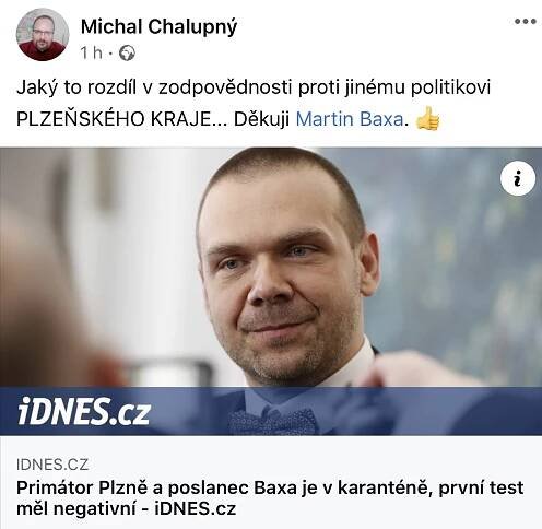 Chalupný pochválil primátora Baxu za zodpovědnost a rýpl si do Bernarda
