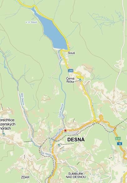Mapa toků a vodních děl - Desná - Povodňový portál