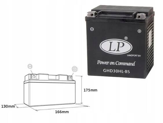 LANDPORT AKUMULATOR ŻELOWY GHD30H-3 12V 30AH 166X130X175 BEZOBSŁUGOWY - ZALANY (430A) - ZASTĘPUJE GHD30HLBS L (2)