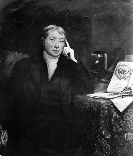 A picture of Edward Jenner (1749-1823), the English physician, who discovered vaccination by showing that injections of cowpox virus produce immunity against smallpox (1796).