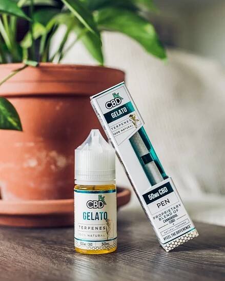 CBD vape juice bottle with terpenes