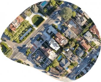 An aerial view of a neighborhood in a California city.