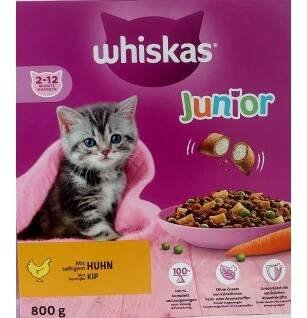 WHISKAS Junior mit Huhn ( TRVANLIVOST DO 10.7.2025) - granule pro koťata s kuřecím masem od 2 do 12 měsíce věku - 800g