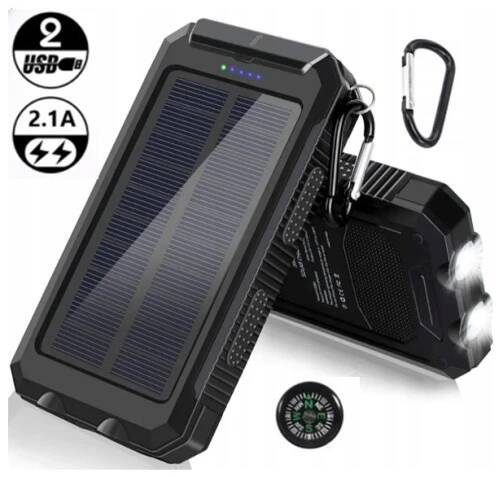 Solární powerbanka s vestavěnou baterií - 20000 mAh černá 