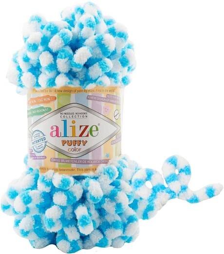 příze Puffy color 6459 variace bílé a modré