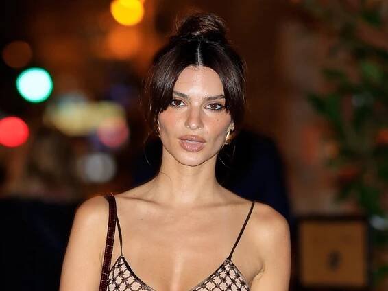 Emily Ratajkowski wears sheer naked dress at Paris Fashion Week