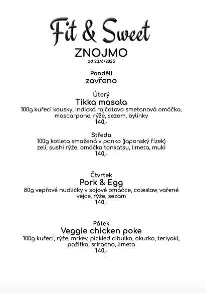 Týdenní menu Znojmo - Fit & Sweet