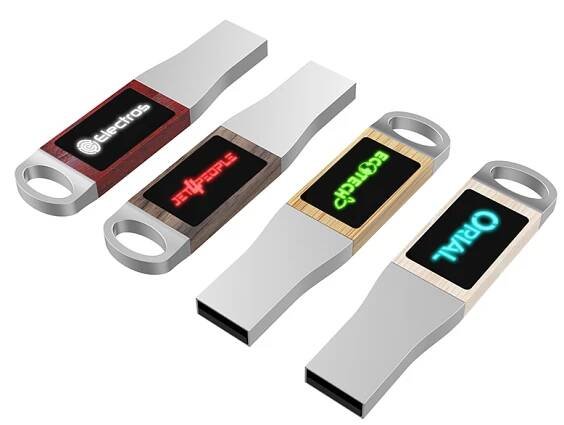 Mini USB flash disk 2.0/3.0 s LED logem, kov a dřevo