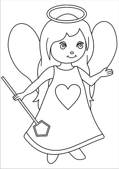 an angel girl holding a heart shaped lollipop in her hand coloring page for kids