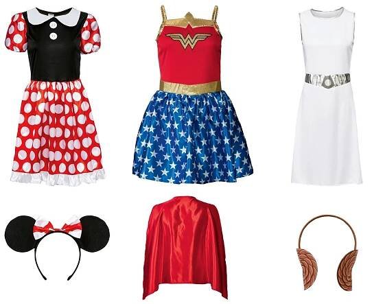 Kostýmy na cosplay s motivy Minnie Mouse, Wonder Woman a Star Wars.
