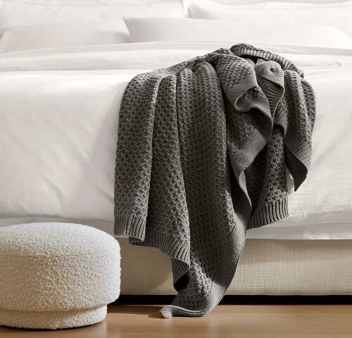 Lifestyle image of Honeycomb Knit Throw Blanket - Heathered Stone