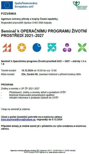 Seminář k OPERAČNÍMU PROGRAMU ŽIVOTNÍ PROSTŘEDÍ 2021-2027