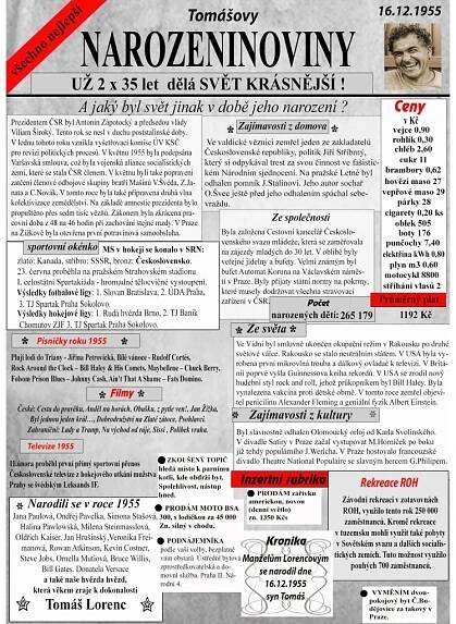 Narozeninové noviny jako obraz, dárek, přání k 70. narozeninám
