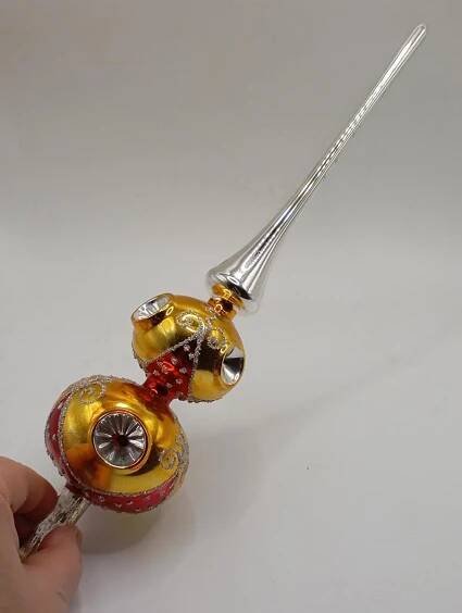 STARÁ SKLENĚNÁ VÁNOČNÍ ŠPICE REFLEKTOR 34 cm - Starožitnosti a umění
