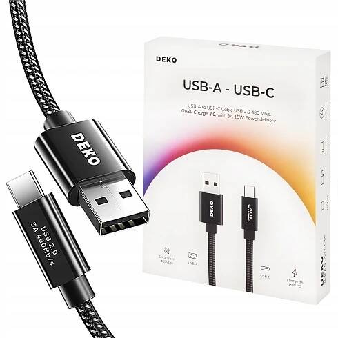 USB C RYCHLONABÍJECÍ KABEL 3A PRO ANDROID AUTO USB TYP C 2M DEKO