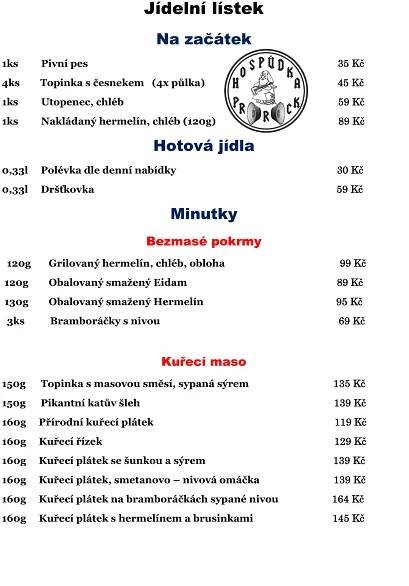 Jídelní lístek – Hospůdka Jonáš a Prorock