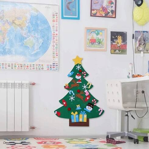 Filcový vánoční stromek pro děti na zeď 95 CM 27 ozdobných prvků za 265.00CZK - Allegro