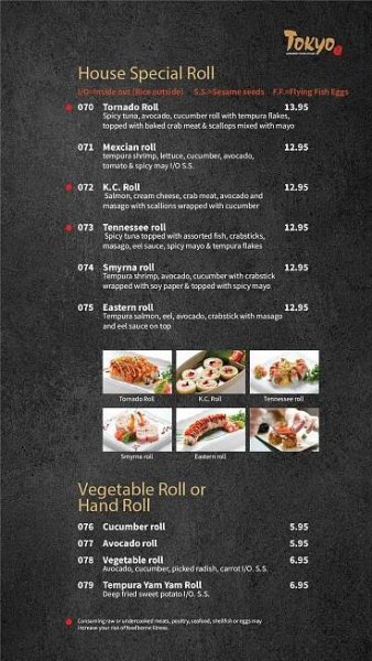 FOOD MENU – Tokyo Japanese Steak House