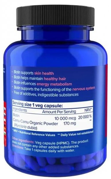 NATIOS Biotin, 10 000 mcg, Extra Strength, 90 veganských kapslí složení