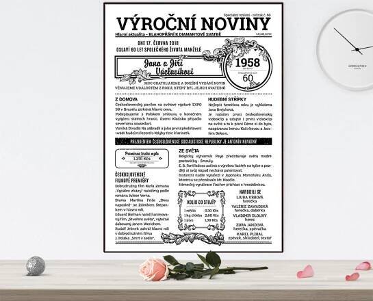 Dárek k diamantové svatbě - noviny