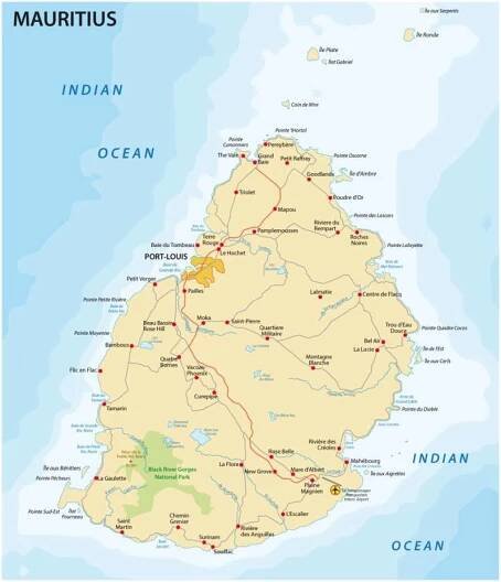 Detailní mapa ostrova Mauricius