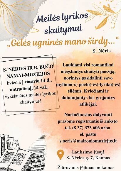 Meilės lyrikos skaitymai „Gėlės ugninės mano širdy...“ • Maironio lietuvių literatūros muziejus