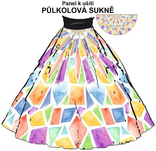 OB Půlkolová sukně geometrické vzory - náš tisk na objednávku – výběr z variant panel se střihem