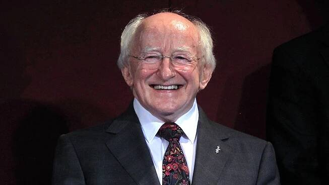 Newly elected Irish President Michael Higgins smiles during the official announcement of the election results.