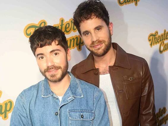 Noah Galvin and Ben Platt pose at the NYC opening night screening of the new film "Theater Camp"