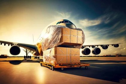 Photo large cargo plane loaded with boxes at airport global business logistics