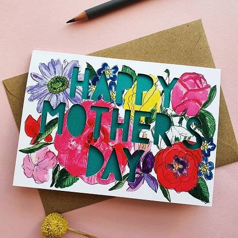Happy Mothers Day Bright Floral Paper cut Card