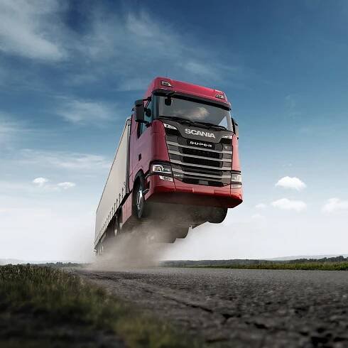 Scania truck flying through the air