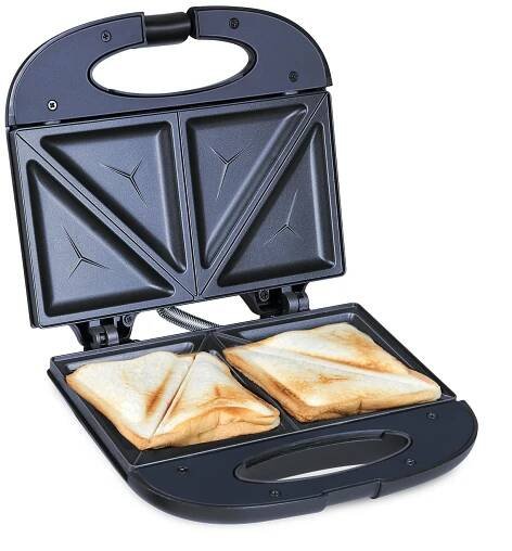 Bajaj SWX 3 Deluxe 800W 2-Slice Sandwich Toaster with Toast Plates | Non-Stick Coated Plates | Upright Compact Storage | Buckle Clip Handle | 2-Yr Warranty by Bajaj | Black Sandwich Maker