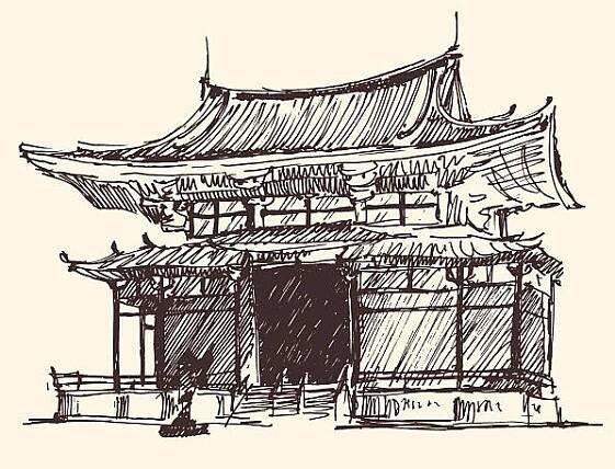 skica chine japan landmark vintage ilustrace - icukušima stock ilustrace