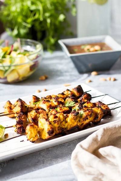 Curry Coconut Chicken Satay + Mango Cucumber Salad - Ginger with Spice