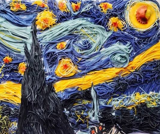 Vincent van Gogh's Starry Night done in colorful pasta