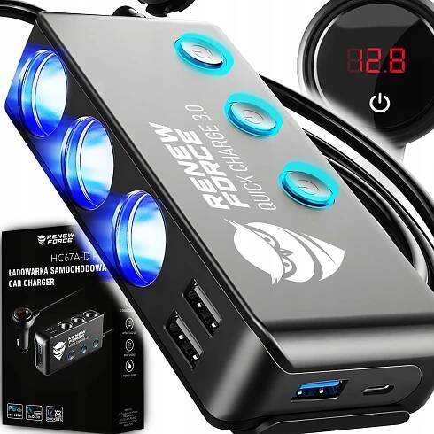 ROZDĚLOVAČ ZÁSUVKY ZAPALOVAČE 12-24V 4xUSB QC PD