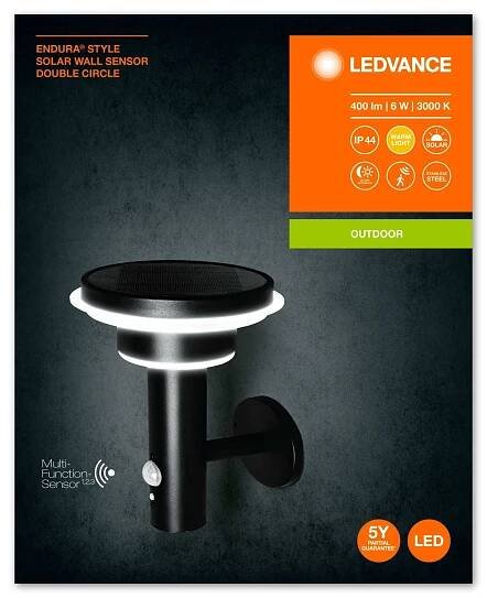 LEDVANCE ENDURA Style Solar Wall Sensor Double Circle 6W Black 4058075392724