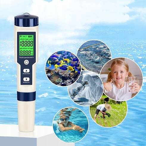 5-V-1 TESTER VODY, MULTIFUNKČNÍ TESTER KVALITY VODY, DO BAZÉNU, AKVÁRIA za 519.00CZK - Allegro