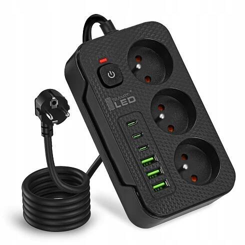 Prodlužovací Kabel Zásuvková Lišta Síťová 3 zásuvky 230V 3M 6x USB nabíječka