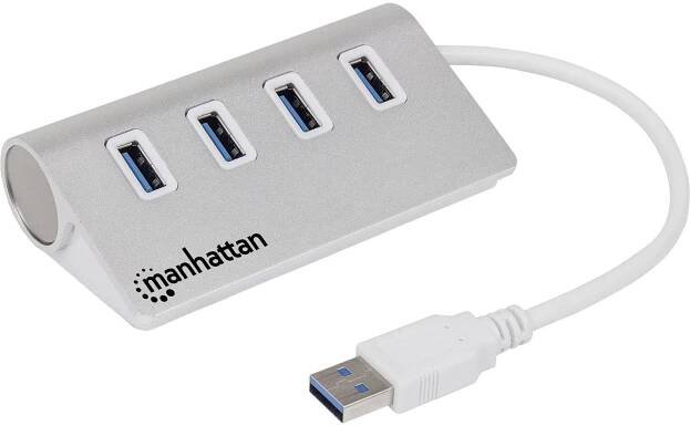 Manhattan 163767 4 porty USB 3.0 hub s hliníkovým krytem bílá